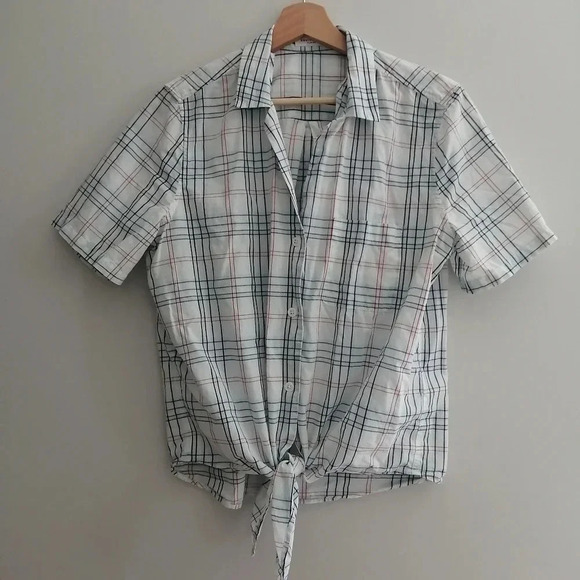 Equipment Kiera Tie Front Button Up Plaid Blouse Lightweight Cotton Large - Picture 2 of 16